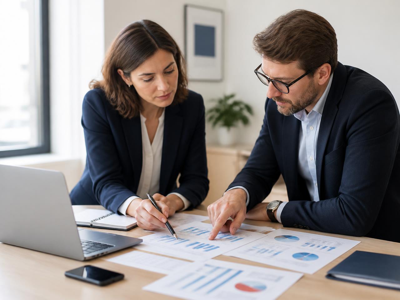 Consultores analisando indicadores de gestão empresarial